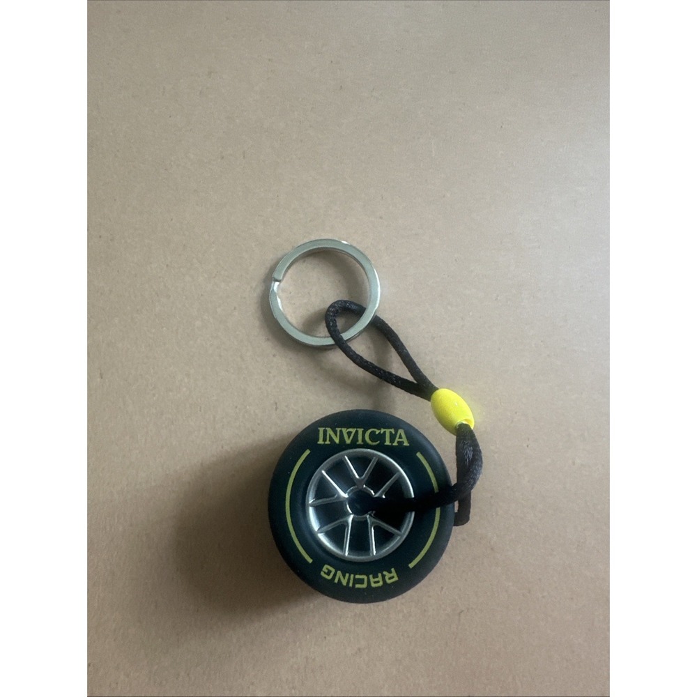 Brand New Invicta Racing F1 Rubber Medium Tire Yellow Striped Key Chain #IG0346